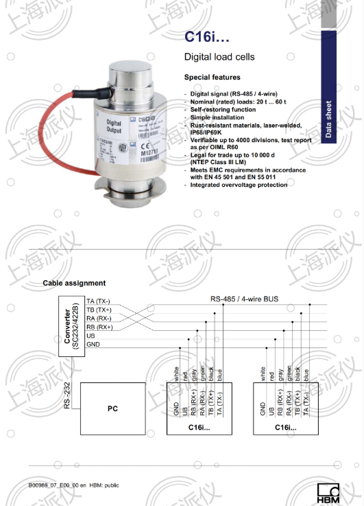HBM称重传感器C1613C3/40T量程高达60吨